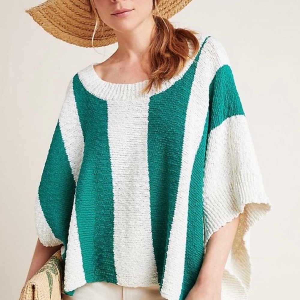 Callahan Yarrow Green Striped Poncho Sweater